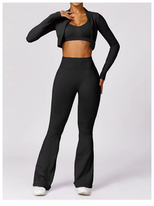 Custom Logo 3PCS Women Athletic Wear Seamless High Long Sleeve <b>Crop</b> High Waist <b>Leggings</b> Suit Active Wear Gym Fitness Yoga Sets - Product Image 4