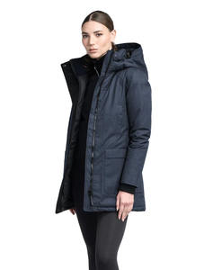 Parka d'hiver matelassée respirante en toile tricotée à capuche pour femmes de la marine de qualité personnalisée - Product Image 3