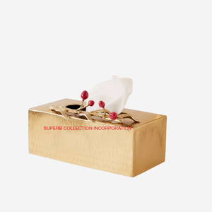 Boîte à mouchoirs en métal fait à la main fleur Accent vente chaude cuivre fini boîte à mouchoirs porte-serviettes en gros hôtel Restaurant fournitures - Product Image 3