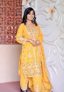 Vêtements de soirée style pakistanais Salwar Kameez pour femmes Design traditionnel Pelouse Shalwar Kameez - Product Image 4