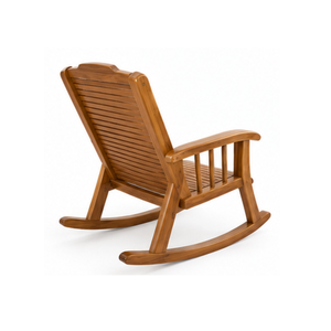 Silla Mecedora de Madera de Teca Sólida para Exteriores con Respaldo de Listones y Reposabrazos Curvos para Patio y Jardín - Product Image 4