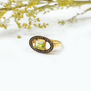 Uniquely Designed 18K Gold Vermeil <b>Ring</b> <b>Emerald</b> Sapphire Zircon Gemstones Baguette Shape Pave CZ Trendy Oval Pattern <b>Silver</b> - Product Image 1