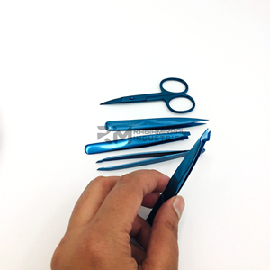 RMI nouveauté vente chaude 5 pièces ensemble de pinces à sourcils en acier inoxydable pour la cueillette des cheveux avec ciseaux à cuticules Plasma bleu - Product Image 4