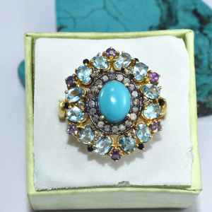 Anillo increíble de turquesa tibetana azul, anillo delicado de plata 925, joyería de boda turquesa, anillo de regalo de Navidad, anillo increíble - Product Image 3