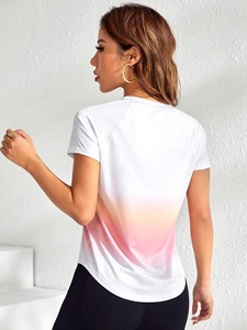 Nouveauté T-shirt à manches courtes pour femmes pour le fitness, la musculation, l'été, tissu imprimé, fourniture en gros - Product Image 4
