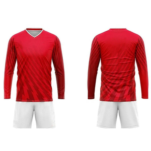 Uniforme de Fútbol Personalizado con Sublimación Completa, Manga Larga, Camiseta y Pantalones Cortos Rojos y Blancos - Product Image 1