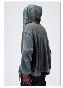 Sudadera con capucha recortada vintage personalizada para hombre, de peso pesado lavado con ácido, estampado bordado desteñido por el sol, diseño con cremallera, 100% algodón, Invierno - Product Image 2