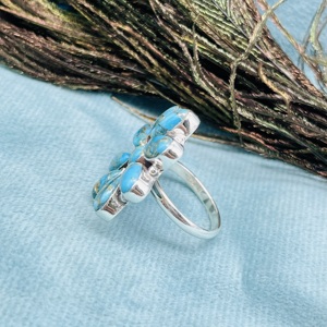 แหวนเทอร์ควอยซ์โมส925แหวนเงินสเตอร์ลิงทำมือแหวนครบรอบแหวนดีไซน์เนอร์แหวนสีเทอร์ควอยซ์แหวนดอกไม้สีเงิน - Product Image 4