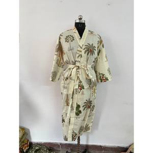 Otoño primavera damas de honor batas 100% algodón estampado Floral Kimono ropa de dormir vestido hecho a mano Boho Hippie con elegante cinturón Kimono - Product Image 6