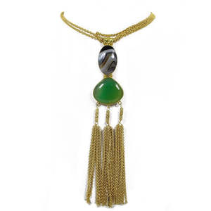 Collier ras du cou fin agate noire du Botswana en laiton plaqué or - Product Image 6