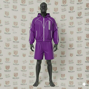 Ensemble de survêtement court deux pièces décontracté pour homme, style streetwear hiver, en tissu épais uni, avec veste coupe-vent à capuche zippée et short - Product Image 2