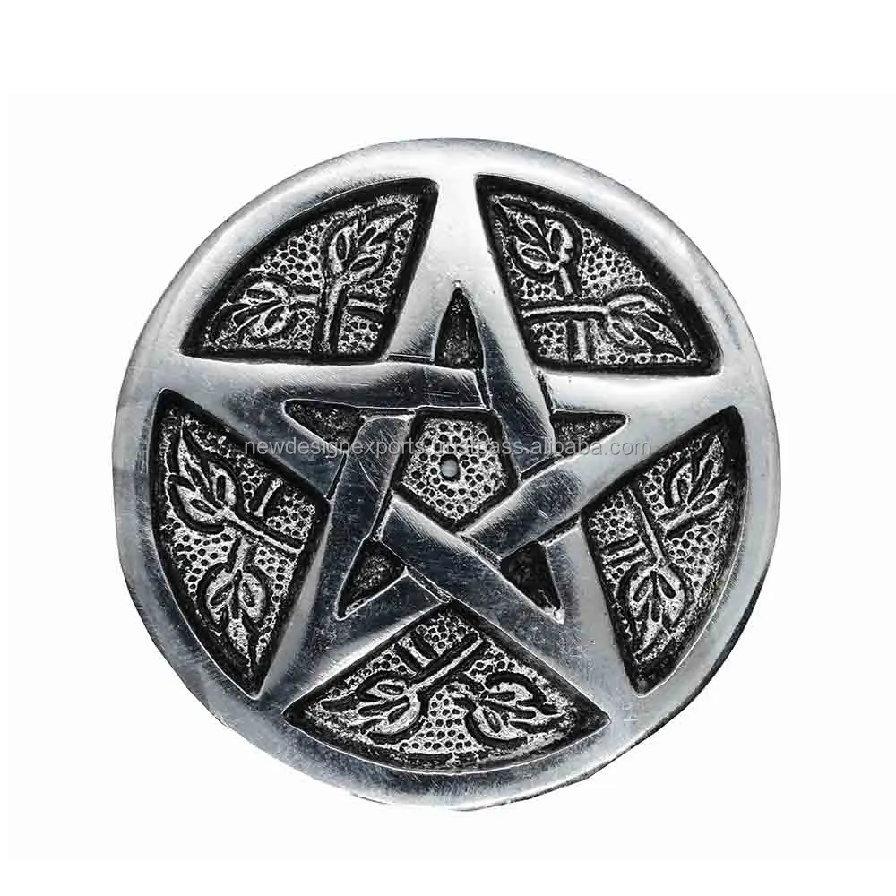 Тарелка для благовоний Earth Pentacle, металлическая палочка для благовоний и конусная подставка, пластина с тиснением, символ центральной Pentacle