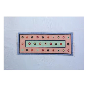 Hand Woven Traditional Indian Cotton Durry <b>Rug</b> Geometric Pattern Washable for Bedroom and Living Room - Product Image 1