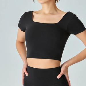 Women's Yoga <b>Workout</b> <b>Tank</b> <b>Tops</b> Jersey Fabric Eco-Friendly Breathable Short Sleeve Sports Shirt - Product Image 5