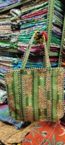 À volants matelassé coton grand sac fourre-tout écologique durable robuste épicerie à la main Vintage bloc imprimé Boho - Product Image 2