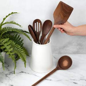 High Quality Eco-Friendly <b>Wooden</b> Kitchen Utensil Set Long Handle Includes Turner Tongs Slotted Spoon <b>Ladle</b> Best Spoons-Bulk - Product Image 4