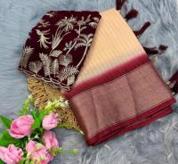 Dola jazi saree saree Multi Broderie Travail Avec Running Work Blouse viscove jazi patta