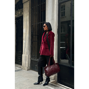 เสื้อแจ็คเก็ตเบลเซอร์กระดุมเดี่ยวสำหรับผู้หญิง FOX FABRIC สีเบอร์กันดี - Product Image 3