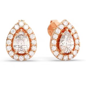 Boucles d'oreilles personnalisées en or 14K avec fleur design pour femmes, boucles d'oreilles rondes en diamant de laboratoire, cadeau pour femmes - Product Image 1