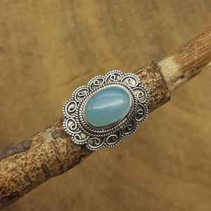 Boho Aquachalcedony & Moonstone Déclaration Anneau À La Main Minimaliste En Argent Sterling Bijoux De Mariage Livraison Gratuite Boho Cadeau - Product Image 2