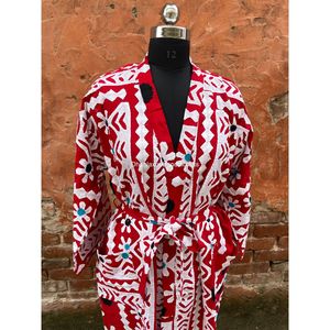 Albornoz de algodón indio elegante Kimono corte Floral trabajo apliques hecho a mano Maxi vestido térmico venta al por mayor ropa de dormir baño para - Product Image 4