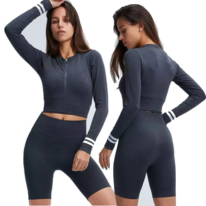 Combinaison de sport sans couture avec logo personnalisé, pantalon de yoga, ensemble solide en nylon et élasthanne respirant, 2 pièces - Product Image 5