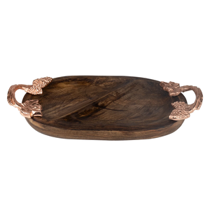 Bandeja redonda de madera y metal para servir, superventas, Plato decorativo rectangular para café y té - Product Image 6