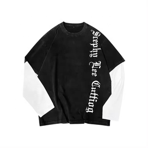 Fabricant de t-shirts T-shirt personnalisé en coton épais Épaule tombante Double couche à manches longues Col rond T-shirts pour hommes - Product Image 5