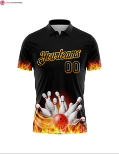 Custom Black Gold 3D Pattern Design Flame Bowling PerformanceHigh-Quality Sublimation Polo Shirt - Product Image 4