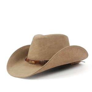 100% Genuine Leather Unisex Women Men Western Cowboy Hat for Lady Dad Fedora <b>Sombrero</b> Hombre Caps Size 58-59CM - Product Image 3