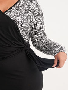 ชุดเดรสบอดี้คอนถักคอวีสำหรับสตรีมีครรภ์วัสดุโมดอลยาวคลุมเข่าให้นมได้ง่าย - Product Image 3