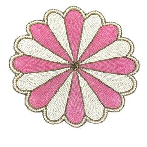 Napperon perlé fait à la main de conception de fleur simple accessoires de couleur rose et blanc cadeaux tapis de perles de taille personnalisée - Product Image 1