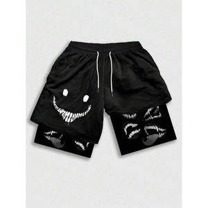 Street Life Men's Tie-Dye Letter Print Cordón en la cintura Pantalones cortos para verano Nuevo diseño Pantalones cortos de algodón para hombres - Product Image 3