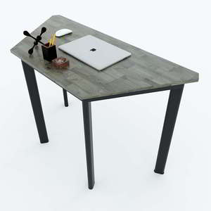 HBLG015 Trapezoid-Shaped Rubber Wood <b>Table</b> with Durable Lego-Style Oval Iron Legs Minimalist Design - Product Image 1