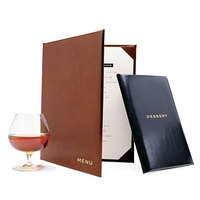 Porte-menu en cuir de haute qualité avec logo imprimé en or personnalisé, reliure à anneaux, couverture rigide pour menu
