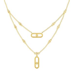 Collares con colgante de oro amarillo de 10K para mujer, 2 cadenas móviles, diseño de piedra CZ para mujer, fabricante de alta calidad de Vietnam - Product Image 4