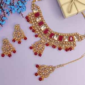 Bijoux indiens Collier ras du cou Maang Tikka Boucles d'oreilles Bollywood Mariage Cristal Kundan Collier Boucles d'oreilles Tête Chaîne Ensemble - Product Image 2