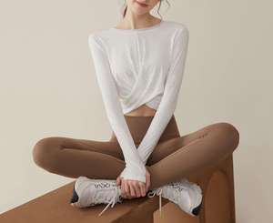 เซ็ต2ชิ้นชุดเล่นโยคะฟิตเนส2ชิ้นชุดกีฬาออกกำลังกายแขนยาวไร้รอยต่อดีไซน์สวยงาม - Product Image 2