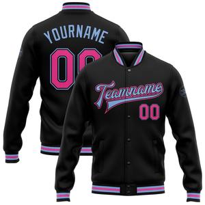 Vente en gros dans l'industrie directe Bomber hiver décontracté personnalisé rose marine-blanc veste bicolore Varsity Letterman à boutons-pression - Product Image 5