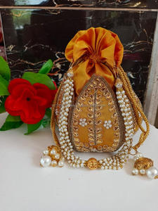 Nouvel arrivage superbe sac à main en relief imprimé multicolore Zardozi Work Bridal Evening Purse Women Traditional Potli String Purses - Product Image 3