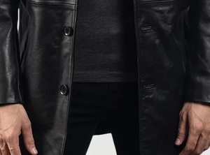 2025 nouveau manteau long en cuir pour hommes veste classique de haute qualité avec bouton décoration décontracté couleur Pure hiver à manches longues - Product Image 6