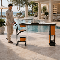 Comptoir de bar mobile d'extérieur, chariot de service mobile pour piscine, structure en acier inoxydable pour projets hôteliers et de complexes hôteliers