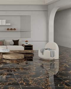 Dalle en porcelaine haute brillance Erica Black Beauty avec veines dorées pour la décoration murale intérieure dans les appartements et les villas - Product Image 4