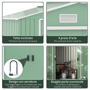 Outsunny Abri de jardin en tôle d'acier avec portes coulissantes, 213x130x185cm, vert clair - Product Image 5