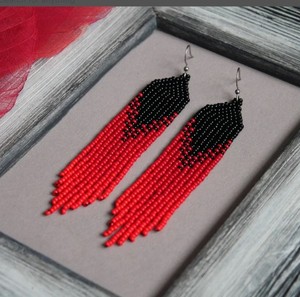 <b>Red</b> Fringe Beaded <b>Earrings</b> <b>Red</b> <b>Earrings</b> for Women Seed Bead Jewelry Modern Boho <b>Earrings</b> Long - Product Image 1