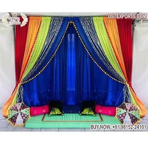 Décor de scène de nuit indien lumineux et coloré, tenjabi de mariage Mehndi & Sangeet, décoration de scène de cérémonie, rideaux colorés - Product Image 1