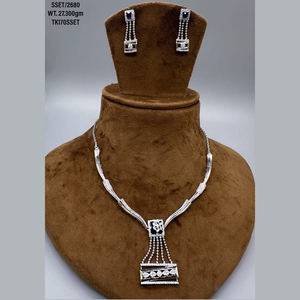 Collier pendentif en zircon cubique de réglage de luxe bijoux fête 925 argent sterling blanc diamants américains ensemble de collier de pierres précieuses - Product Image 1