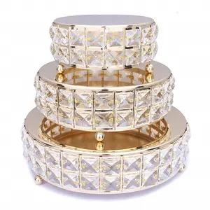 Đồ Dùng Cho Bữa Tiệc Và Đám Cưới Giá Để Bánh Với Kim Cương Pha Lê Vàng Hoàn Thiện Hình Tròn Cho Bữa Tiệc Bộ 3 Giá Để Bánh Trang Trí - Product Image 1