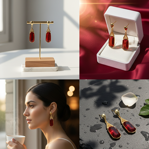 Pendientes colgantes de ónix rojo chapados en oro de 18 quilates de Plata de Ley 925 de alta calidad para mujeres y niñas joyería de moda - Product Image 3