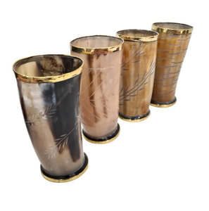 Cuerno de búfalo Vidrio Mejor hecho a mano Cuerno de búfalo Vidrio Hecho a mano 4 piezas Borde de latón con base de madera Cuerno de vidrio - Product Image 4